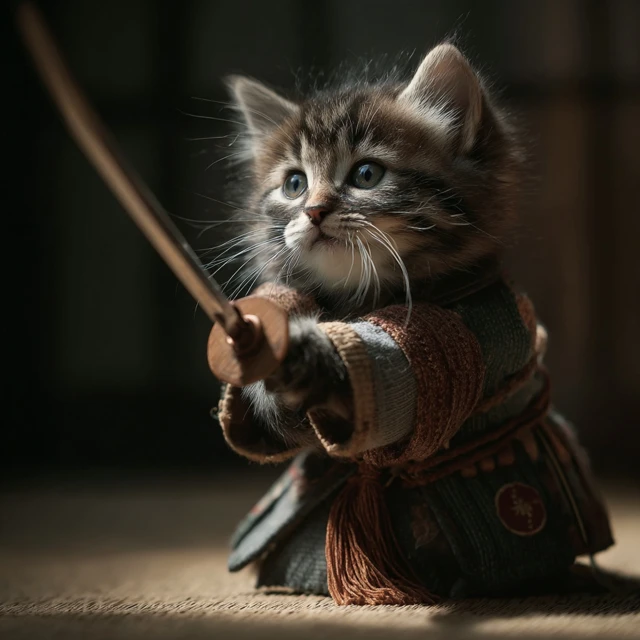 Samurai Kitten Warrior Ready for Battle