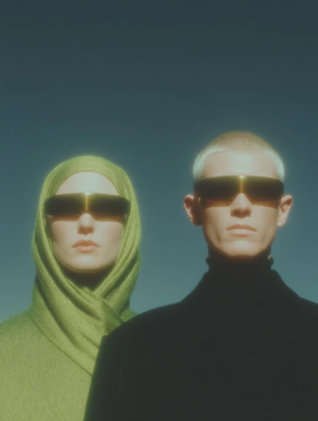 Futuristic Muslim Couple in Desert Hyperrealistic Portrait