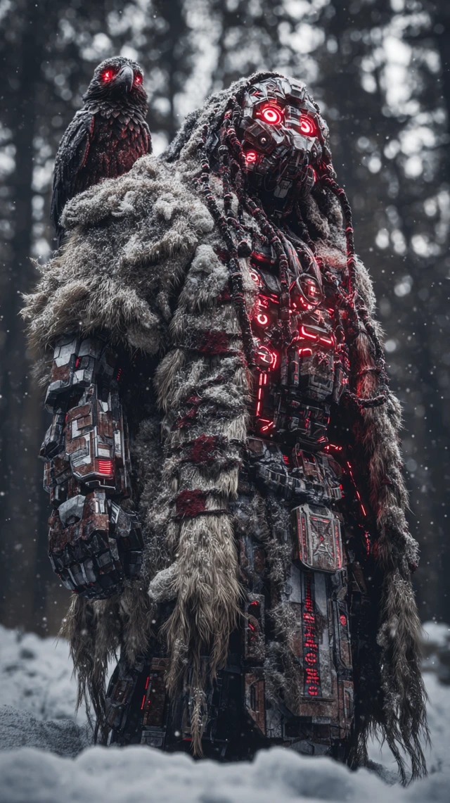 Indigenous Winter Warrior Cyberpunk Art