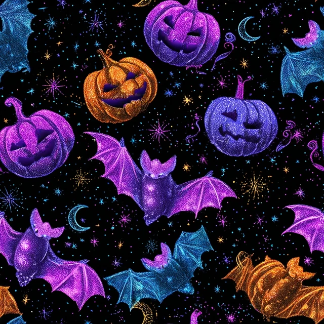 Halloween Bats and Pumpkins Neon Design