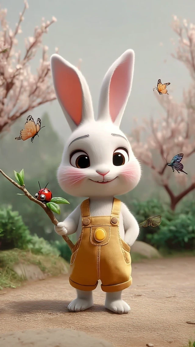 Cute Rabbit with Ant and Ladybug in a Fairy Tale World