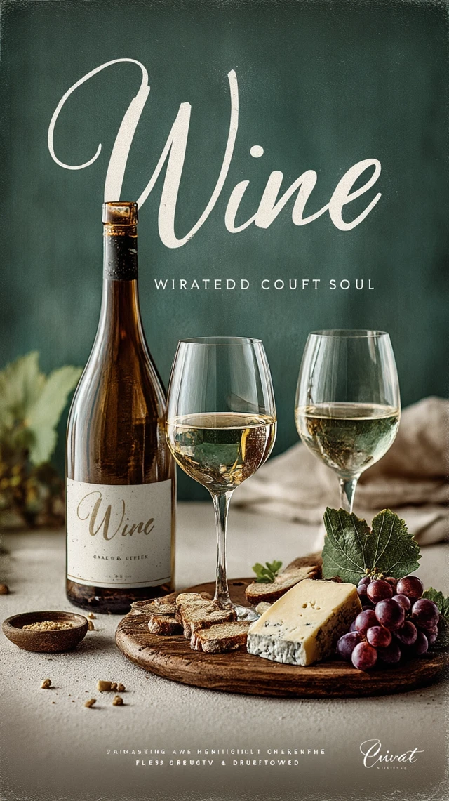 Elegant Winery Logo Design Wine Glasses and Cheese