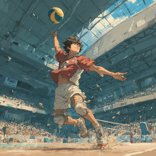 Anime Volleyball Player Dunking in the Olympics Style
