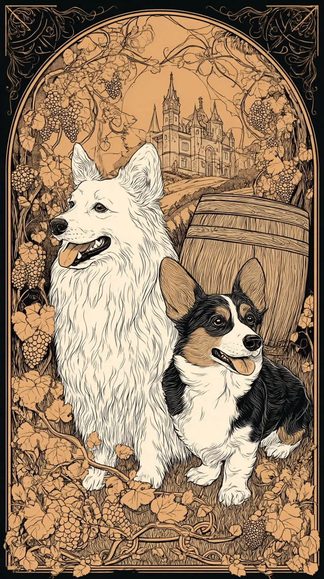 Dog Wine Label Art Nouveau Style