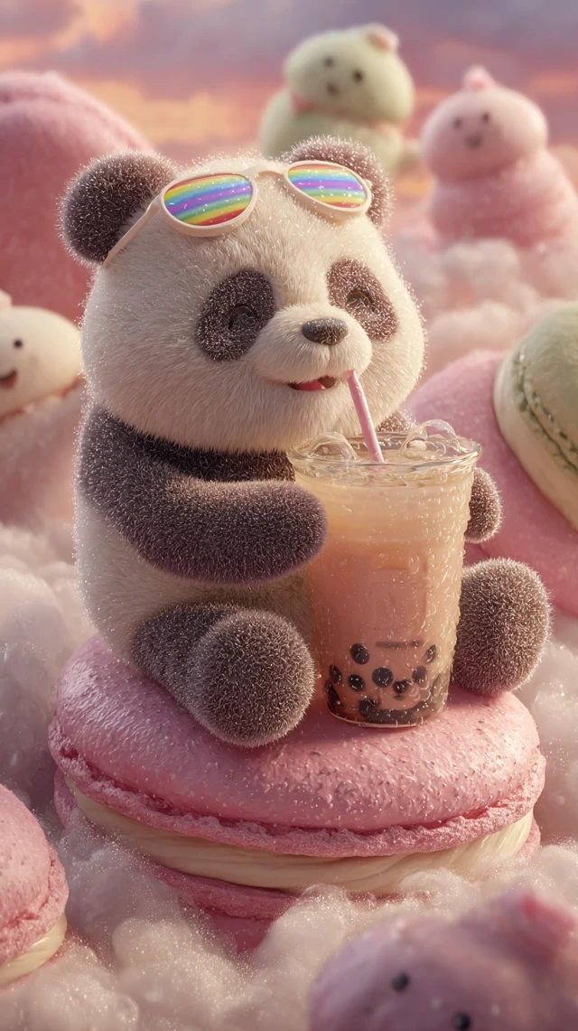 Panda with VR Glasses Sipping Bubble Tea