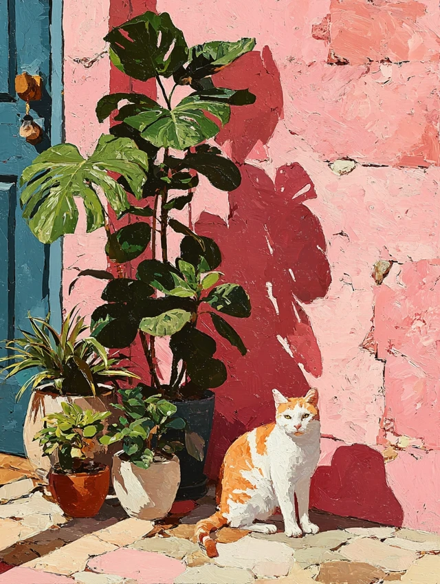 Retro Cat Painting Vintage Aesthetic