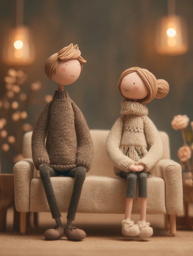 Cute Doll Couple on Sofa Cozy and Romantic