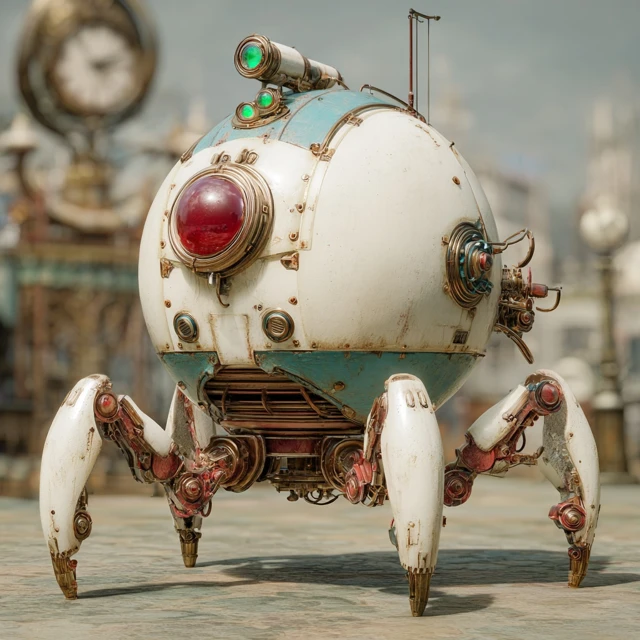 Dieselpunk Robot with Crab Legs in Clockwork City