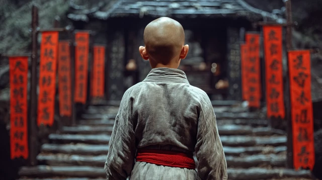 Kung Fu Boy Portrait in Temple 1990s Action Cinema