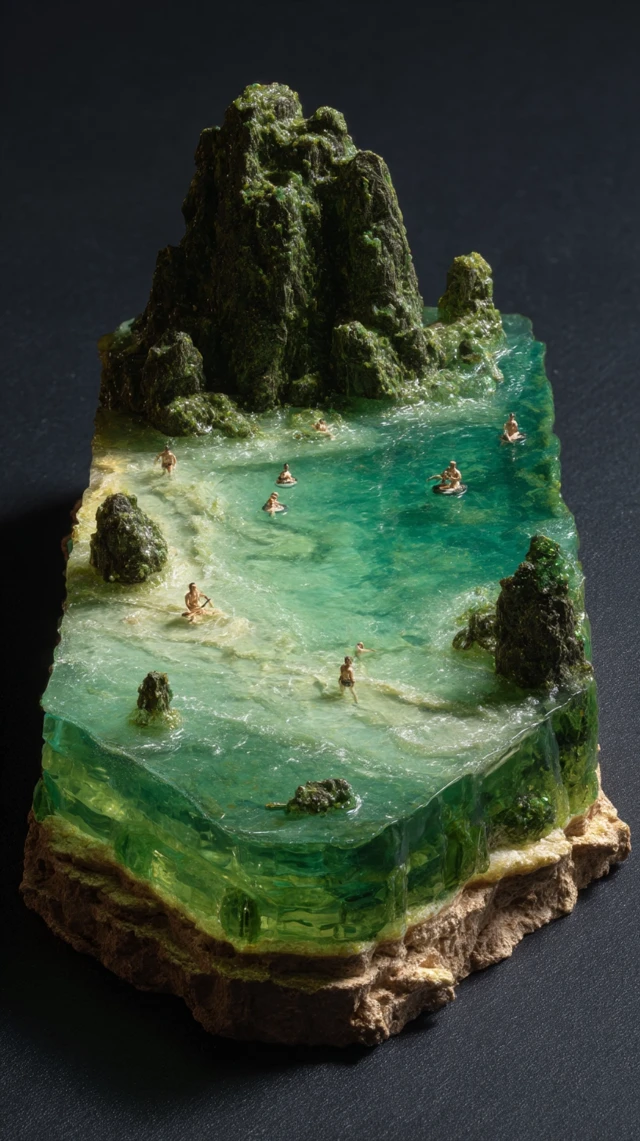 Miniature Island Diorama with Glass Sculptures