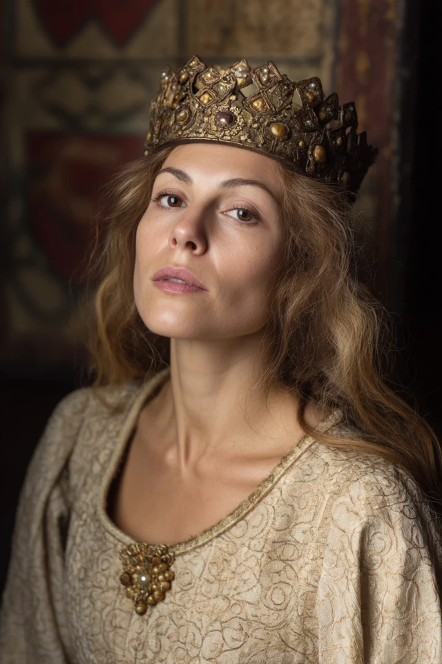 13th Century Queen Portrait in Silk and Gold