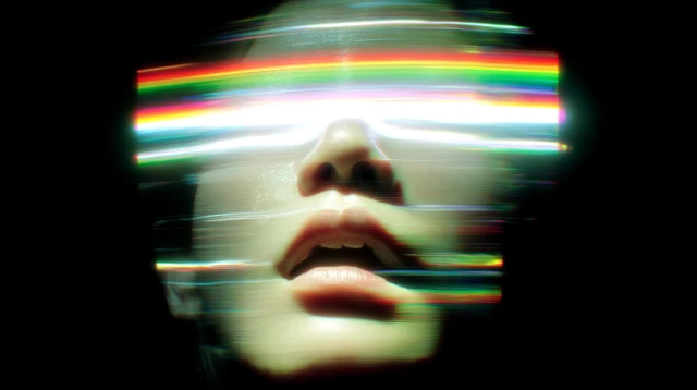 Ethereal Glitchcore Avatar with Neon Light Effects