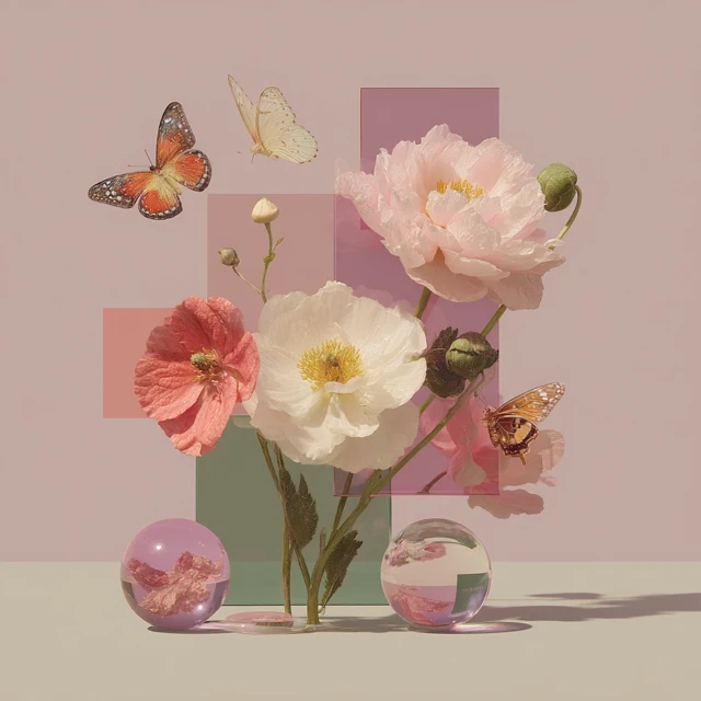 Pink Floral Butterfly Composition Digital Art