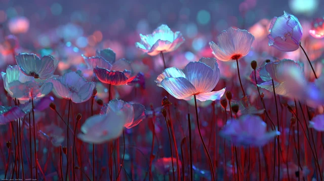 Glowing Glass Flowers Surreal Photo Realistic
