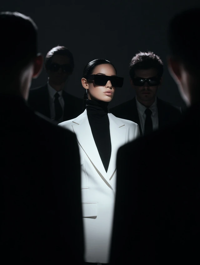 High Fashion Woman in Blazer Sunglasses Editorial