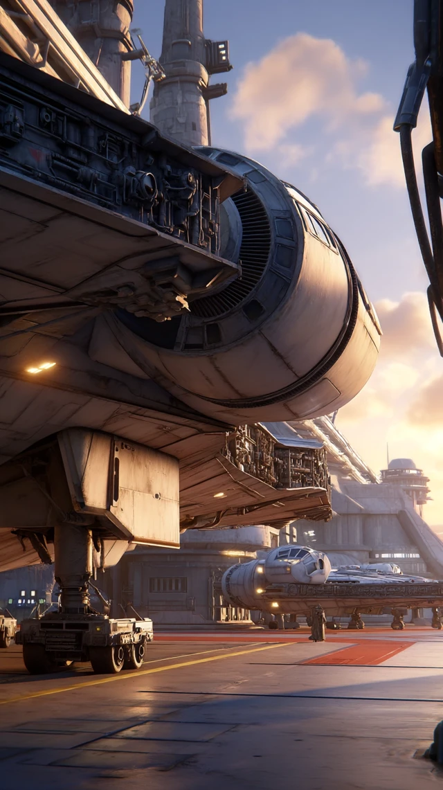 Millennium Falcon Landing Sunset Retro Futuristic