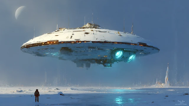 Alien Skimmer on Frozen Moon SciFi Art