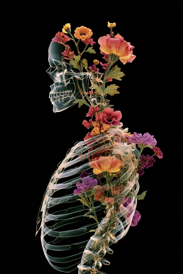 Floral XRay Art Surreal Anatomy Flowers and Bones