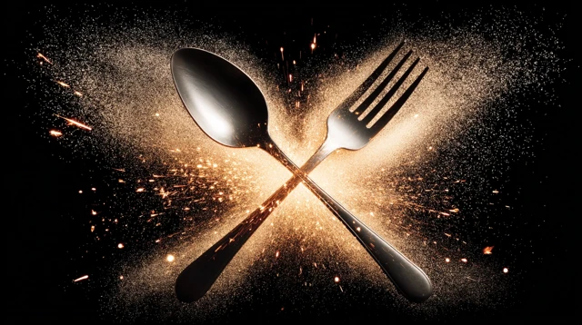 Spoon and Fork Crossed with Sparks