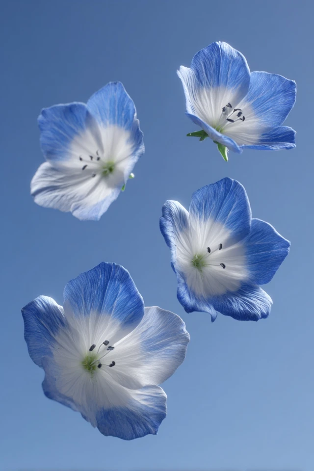 Blue Nemophila Flowers Floating in the Sky