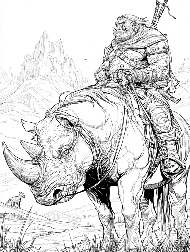 Fantasy Orc Coloring Page for Adults Sketchbook Illustration