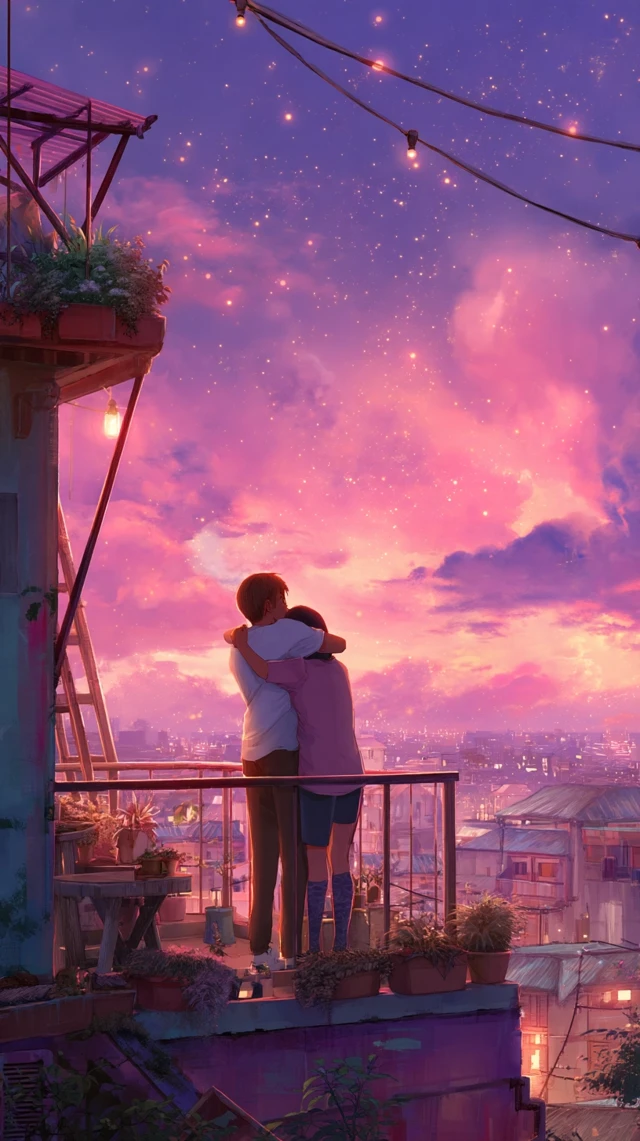 Romantic Anime Couple Under Pink Skies