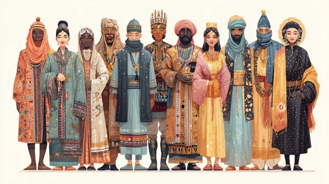 Diverse People Modern and Ancient Clothing