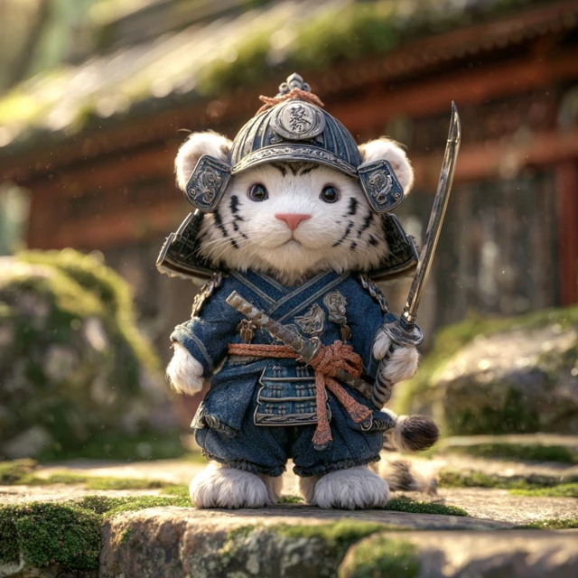 White Tiger Samurai Cute Japanese Art