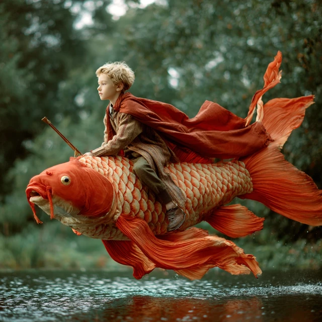 Boy Riding Red Carp Streamer Cinematic