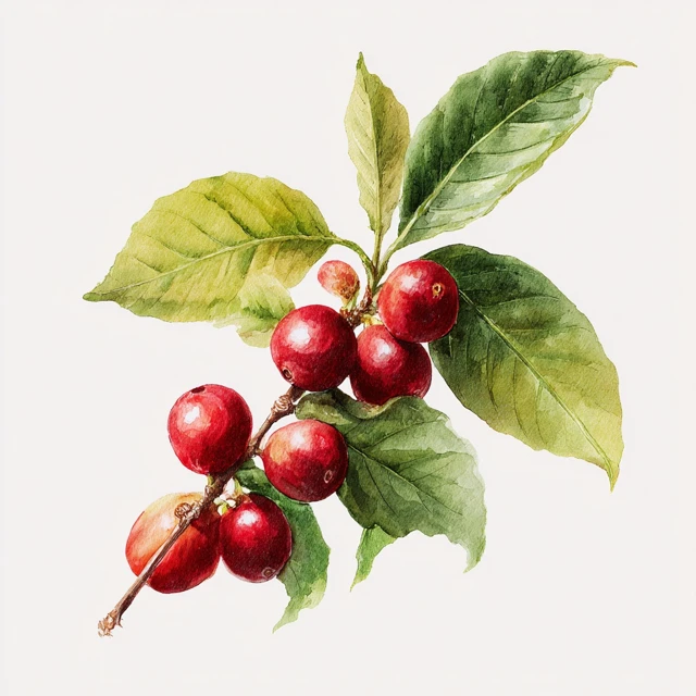 Coffee Cherry Watercolor Botanical Illustration