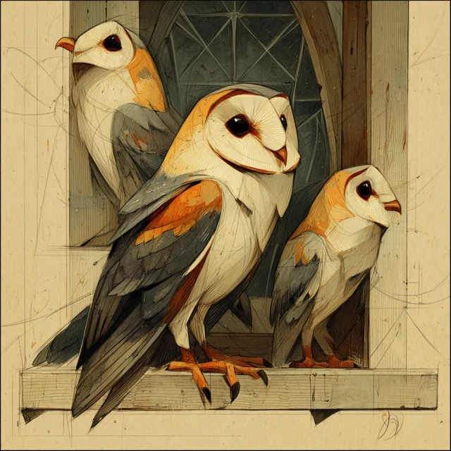 Retro Owl Drawing Vintage Animation Style