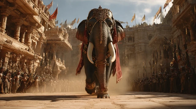 Armored War Elephant in Ancient Arena Epic Scene