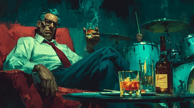 Businessman Relaxing in Bar with Whiskey Jazz