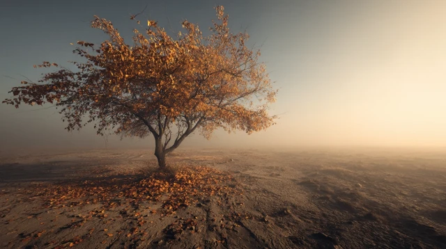 Solitary Tree in Autumn Photorealistic Landscape
