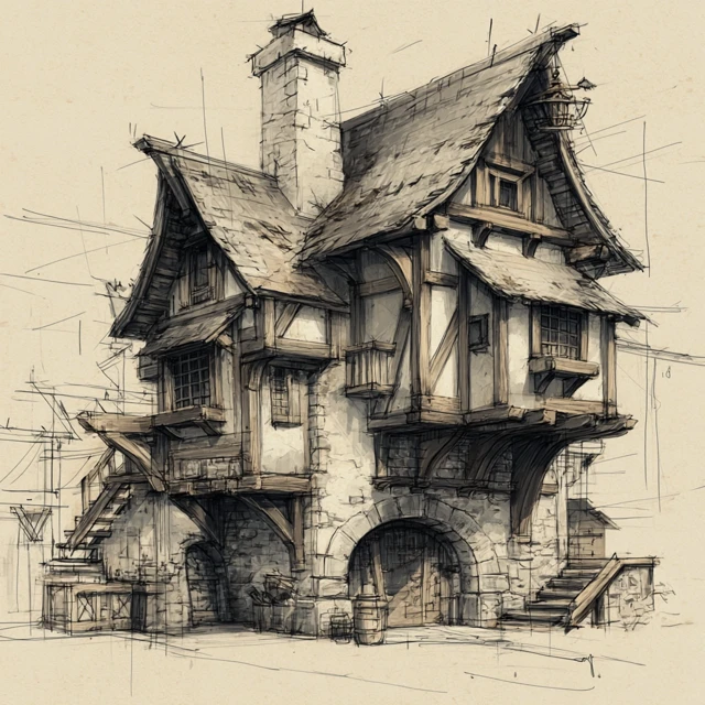 Medieval House Concept Art Sketch Style