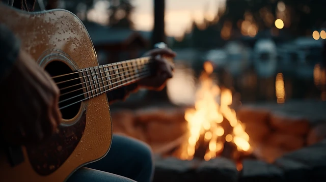 Man Playing Guitar at Campfire Mellow Ambient Music