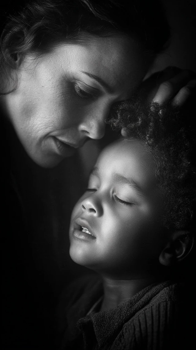 Autism Therapist Calming Child Portrait Black and White