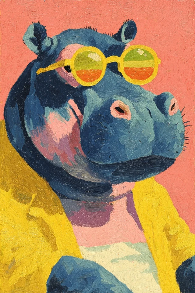 Chubby Hippo in Sunglasses Abstract Art