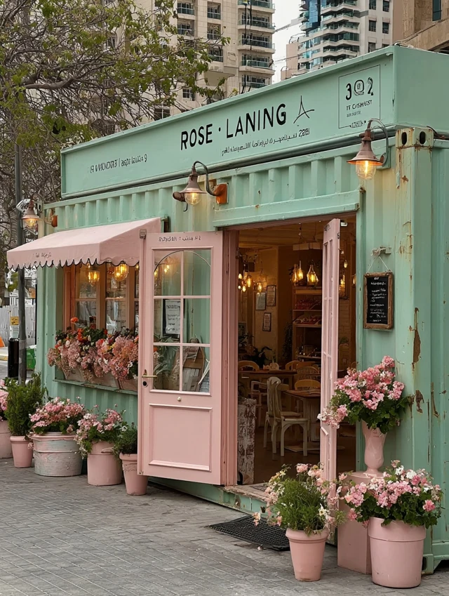 Rose Landing Cafe Abu Dhabi Pastel Pink and Green