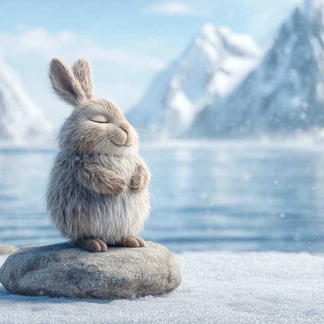 Whimsical Creature on a Rock Fjord Scenery