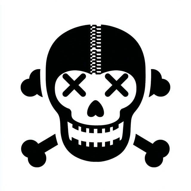Skull Crossbones Zipper Logo Black and White
