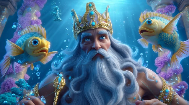 Underwater Royal Palace Scene Sea King and Mermaid