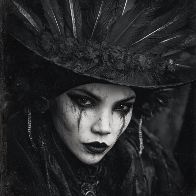 Gorepunk Witch Portrait in Black and White