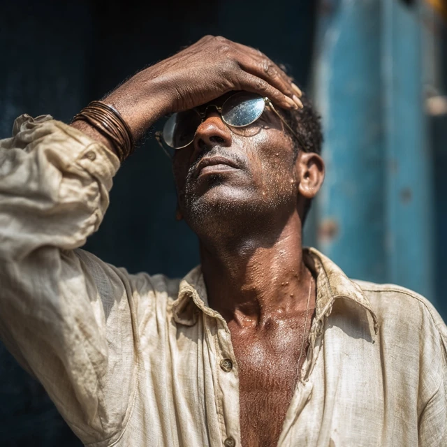 Street Portrait Man Shielding Eyes Sunlight