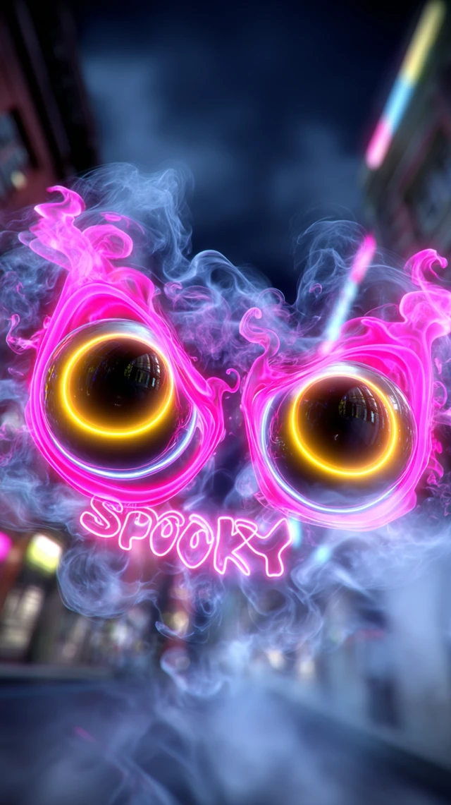 Spooky Eyes in Neon Mist Urban Aesthetic