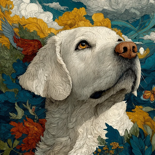 Golden Retriever Portrait Intricate Illustration