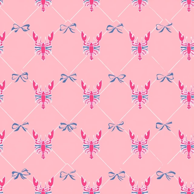 Pink Lobster Pattern with Coquette Bows and Ribbon