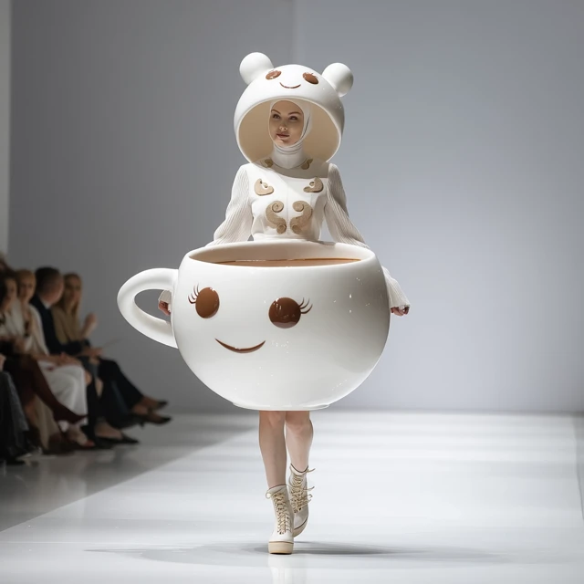 Coffee Cup Fashion Runway Look Gzhel Porcelain
