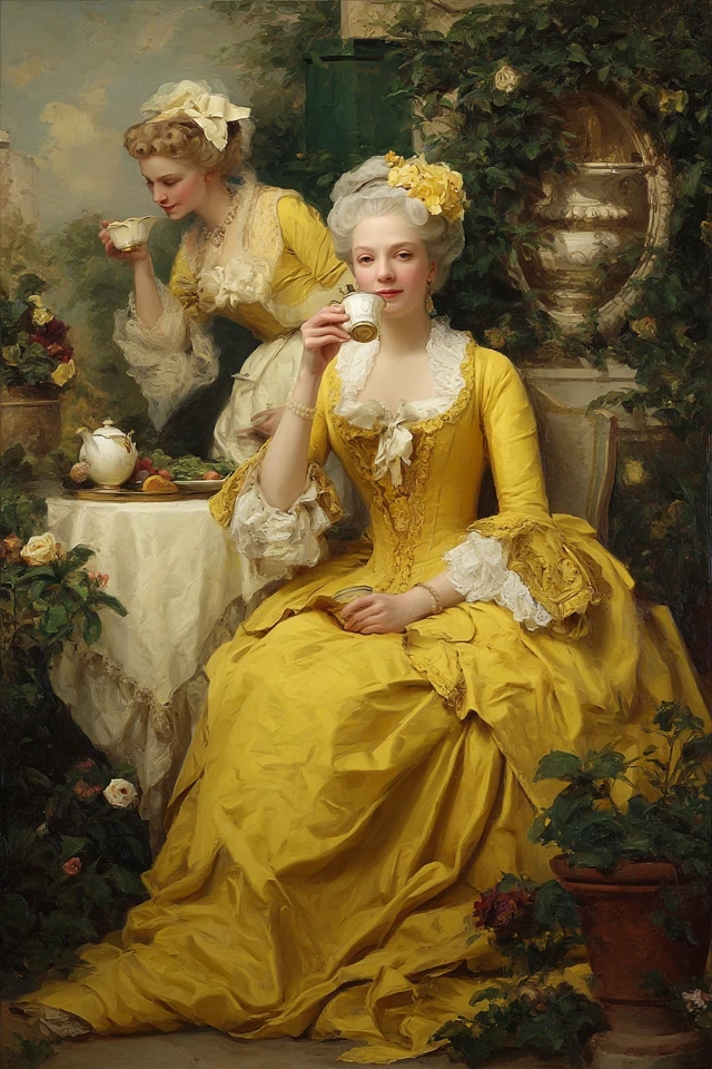 18th Century Queen Garden Tea Party Oil Painting