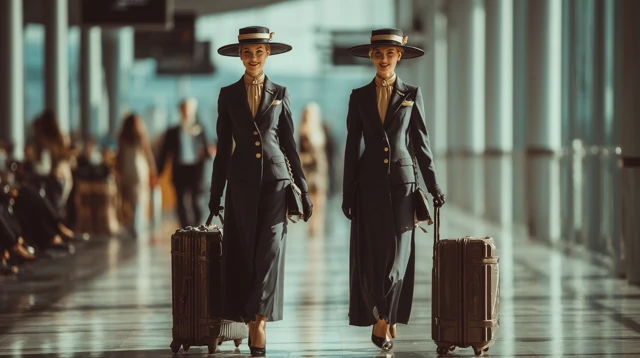 Flight Attendants Walking Through Airport Terminal